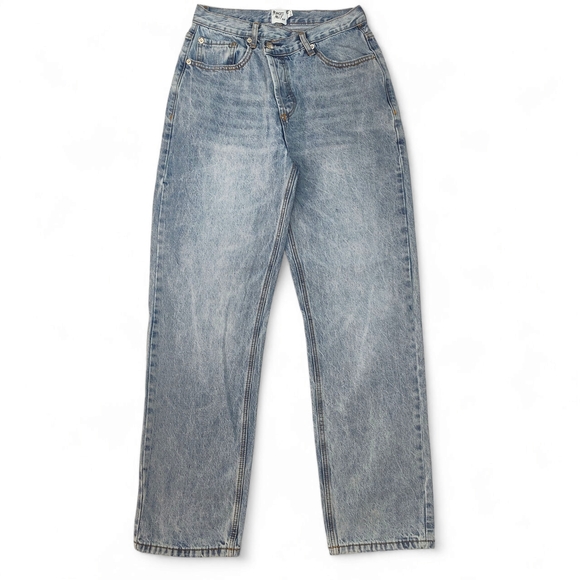 Princess Polly Holly Asymmetric Straight Leg Jean Light Wash Denim Womens Size 4 - Picture 5 of 9